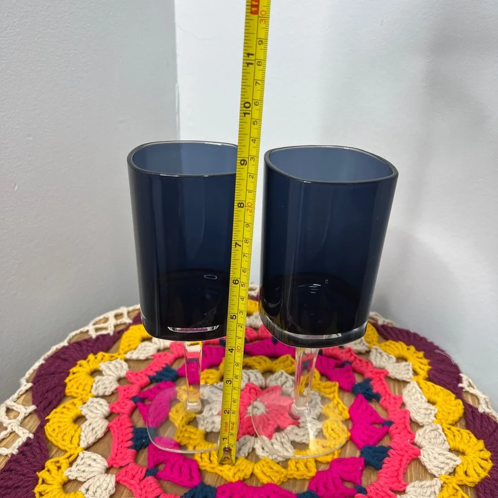 Set of two navy blue indoor outdoor wine glasses